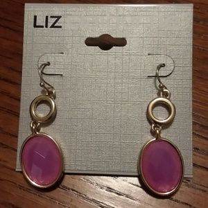 Pink stone goldtone drop earrings with French wire
